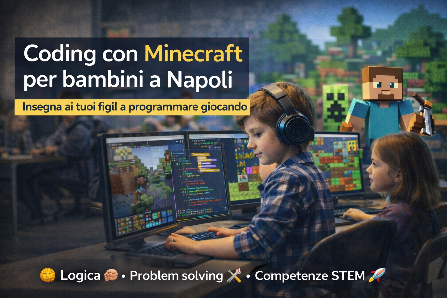 bambini che programmano con minecraft